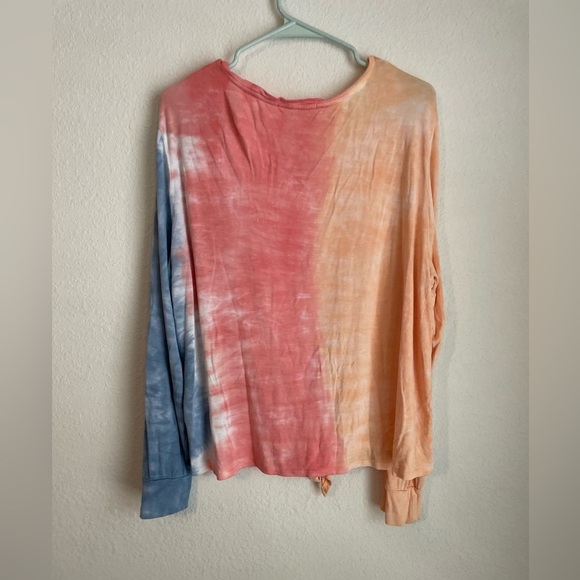 Seven7 Orange Pink Tie Front Long Sleeve Top size L - Picture 2 of 4